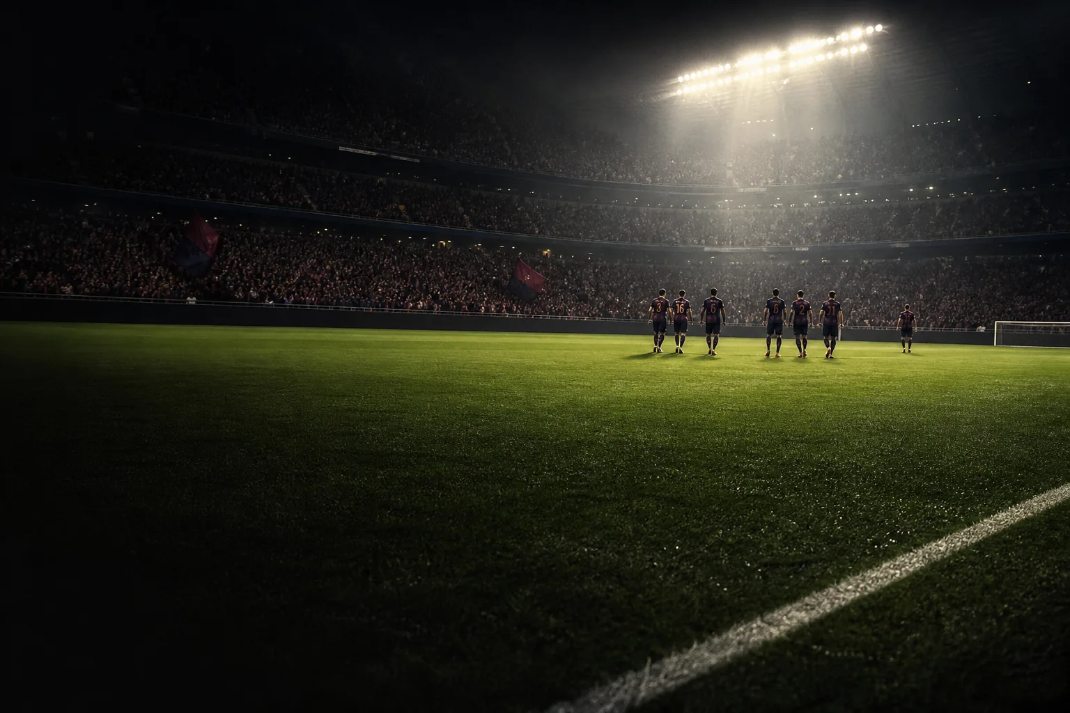 Players walk across a floodlit pitch after a convincing opening-night win.
